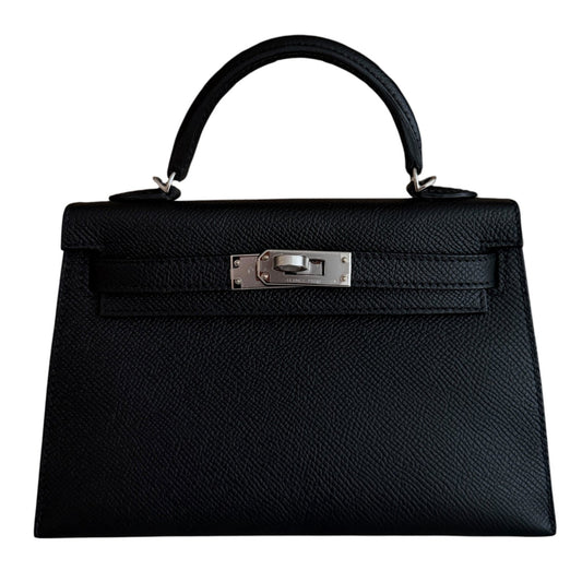 Hermes Kelly Mini 20 Black Noir Epsom Leather Palladium Hardware RARE