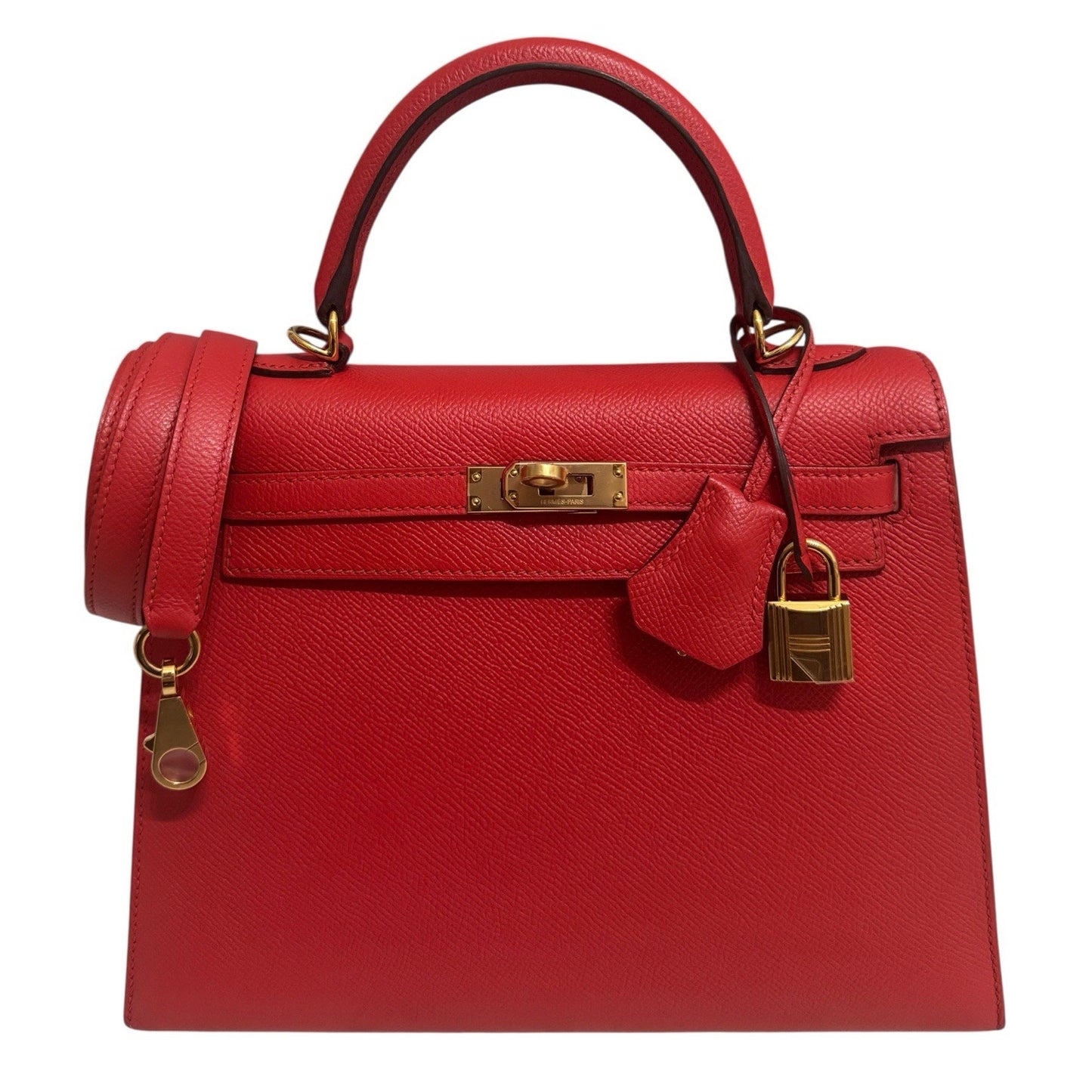 Hermes Kelly 25 Sellier Rouge Tomate Red Epsom Leather Gold Hardware RARE