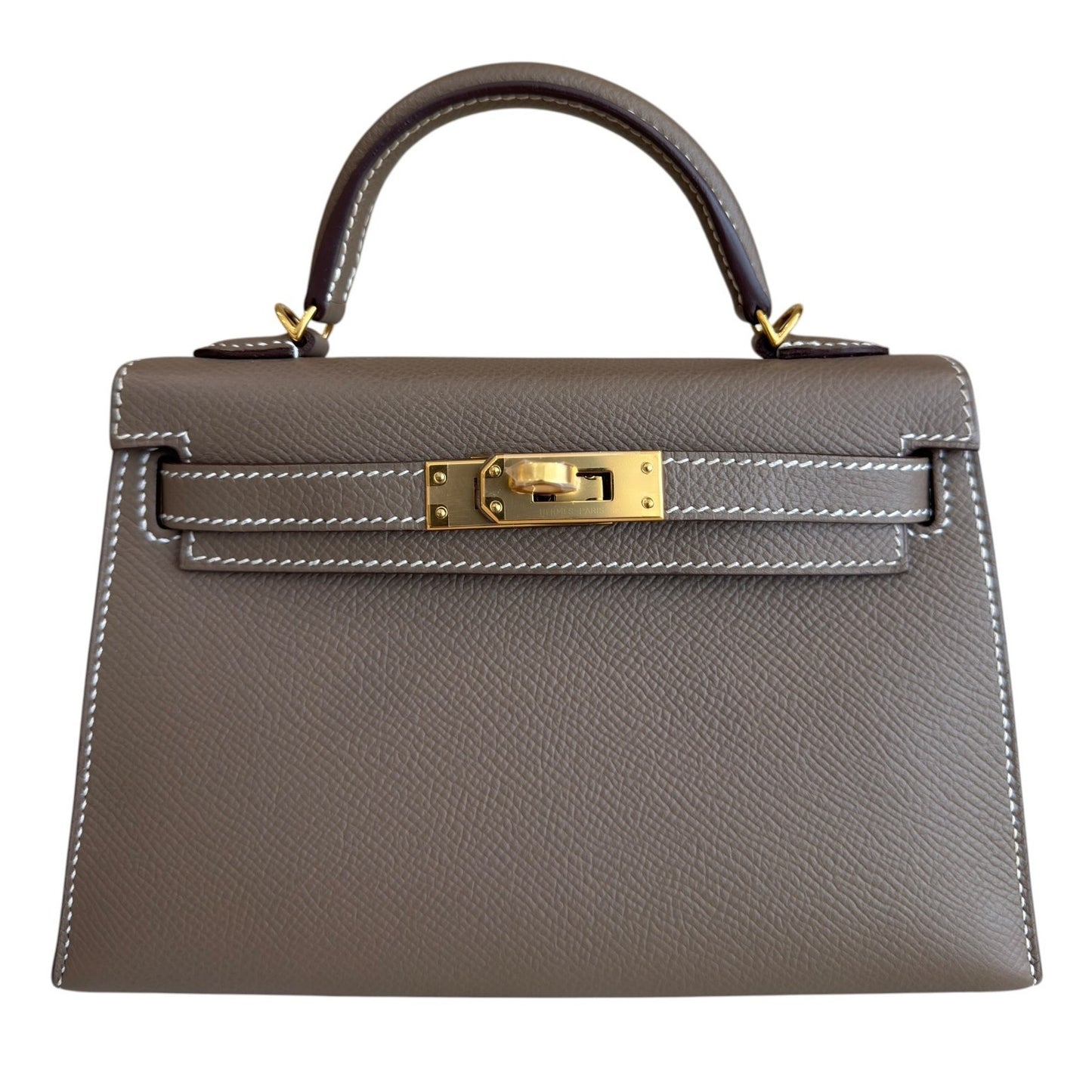 Hermes Kelly Mini 20 Etoupe Gray Epsom Leather Gold Hardware
