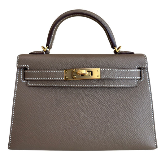 Hermes Kelly Mini 20 Etoupe Gray Epsom Leather Gold Hardware