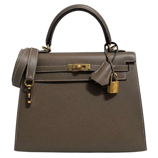 Hermes Kelly 25 Sellier Etoupe Gray Gris Epsom Leather Gold Hardware