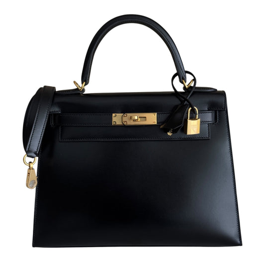 Hermes Kelly 28 Sellier Black Noir Box Leather Gold Hardware RARE