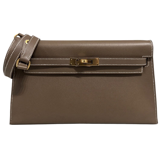 Hermès Kelly Elan Etoupe Gray Madame Leather Gold Hardware Clutch Shoulder Bag