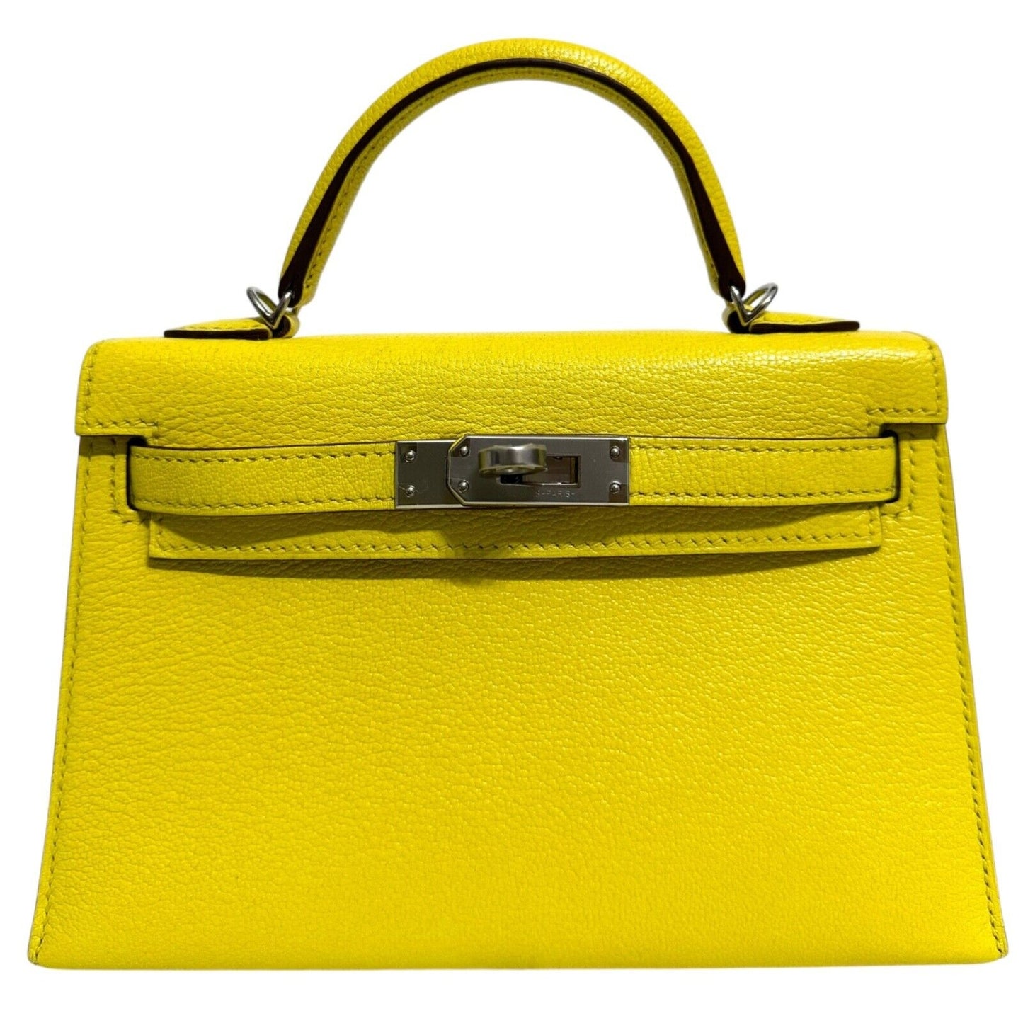 Hermes Kelly Mini 20 Jaune Citron Lemon Yellow Chèvre Leather Palladium RARE