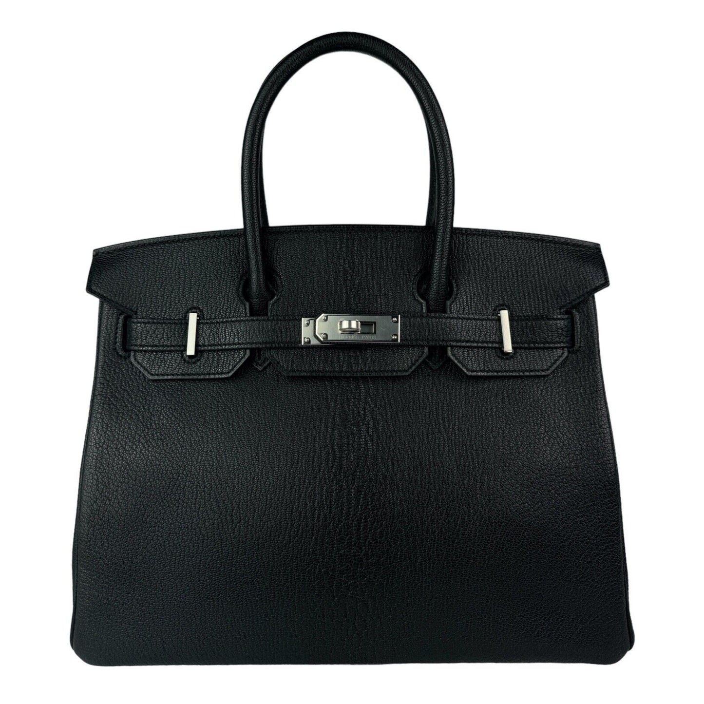 Hermes Birkin 30 Black Noir Chèvre Coromandel Leather Palladium Hardware RARE