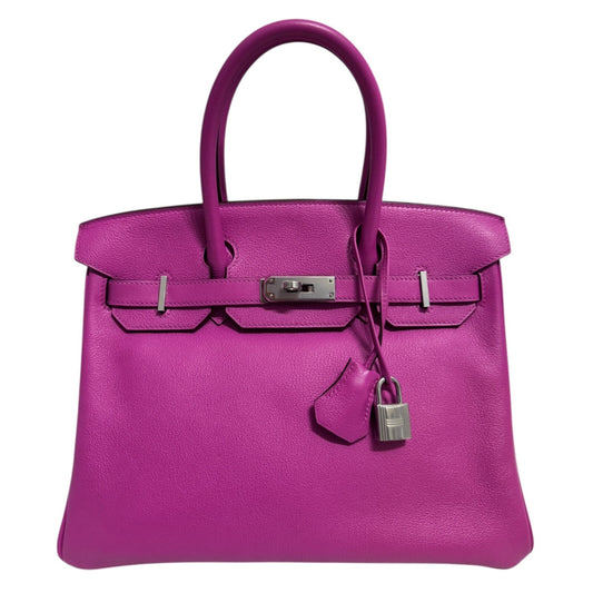 Hermes Birkin 30 Magnolia Pink Purple Leather Palladium Hardware