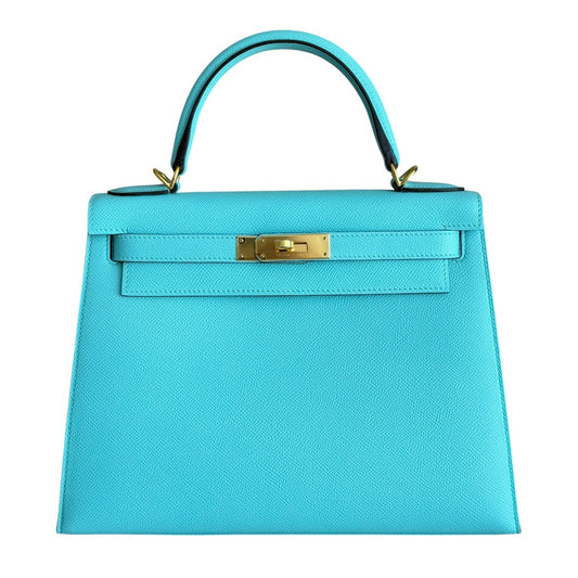 Hermes Kelly 28 Sellier Blue Atoll Epsom Leather Gold Hardware