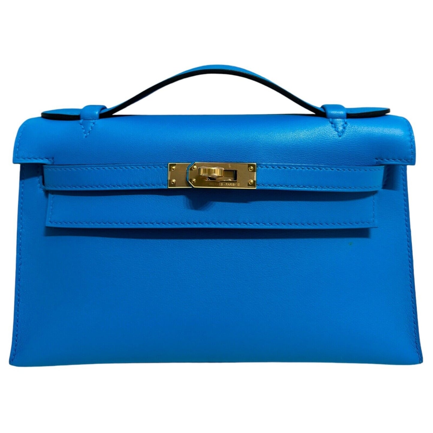 Hermès Pochette Kelly Mini Swift Blue Frida Gold Hardware