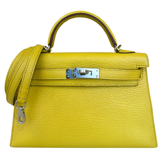 Hermes Kelly Mini 20 Verso Jaune Naples Orange Chèvre Leather Palladium Hardware