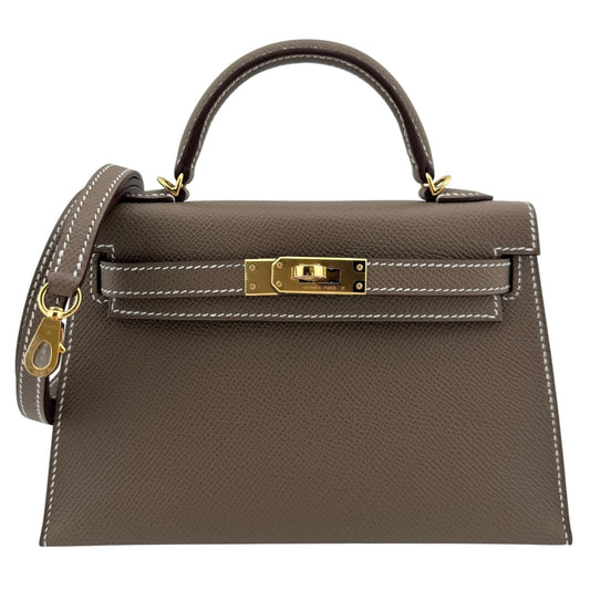 Hermes Kelly Mini 20 Etoupe Gray Epsom Leather Gold Hardware 2024
