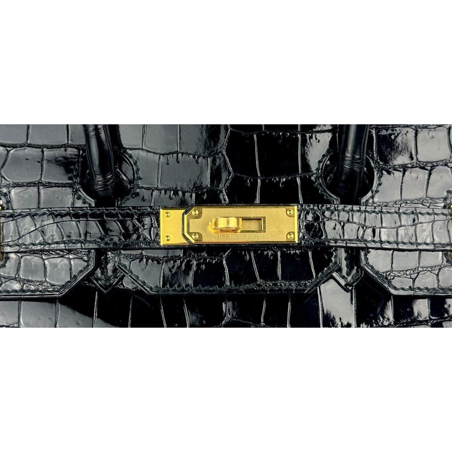 Hermes Birkin 35 Black Noir Crocodile Shinny Porosus Leather Gold Hardware