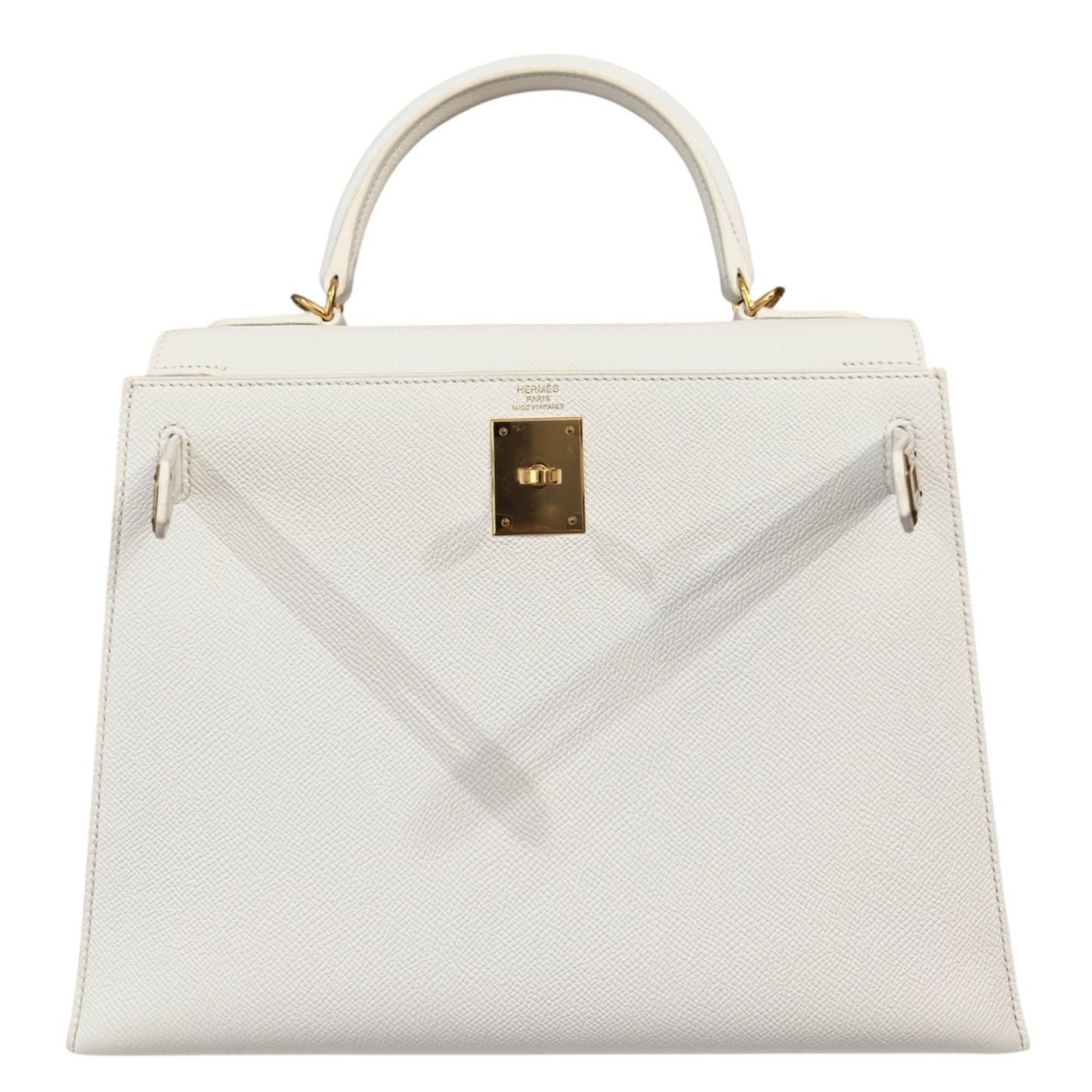 Hermes Kelly 28 Sellier White Blanc Epsom Leather Gold Hardware