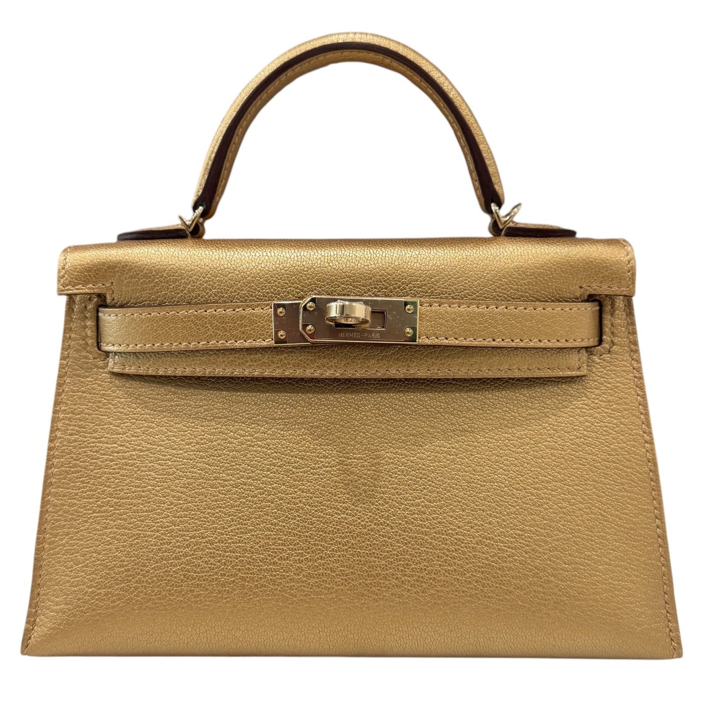 Hermès Kelly Mini 20 Dore Gold Chevre Chamkilight Permabrass Hardware RARE