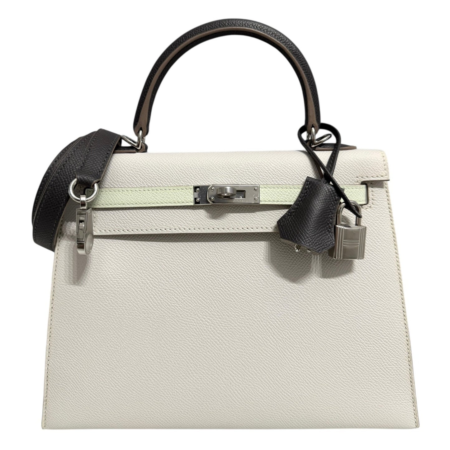 Hermes Kelly 25 Sellier Gris Pale Vert Fizz Graphite Epsom Palladium Hardware
