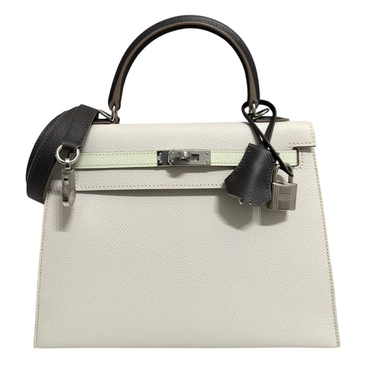 Hermes Kelly 25 Sellier Gris Pale Vert Fizz Graphite Epsom Palladium Hardware