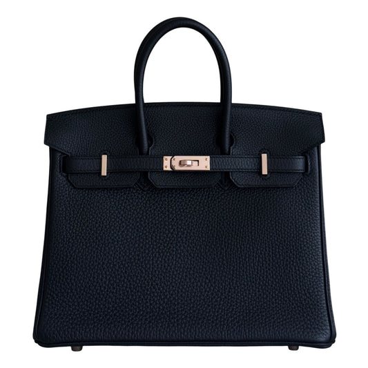 Hermes Birkin 25 Black Noir Togo Leather Rose Gold Hardware RARE