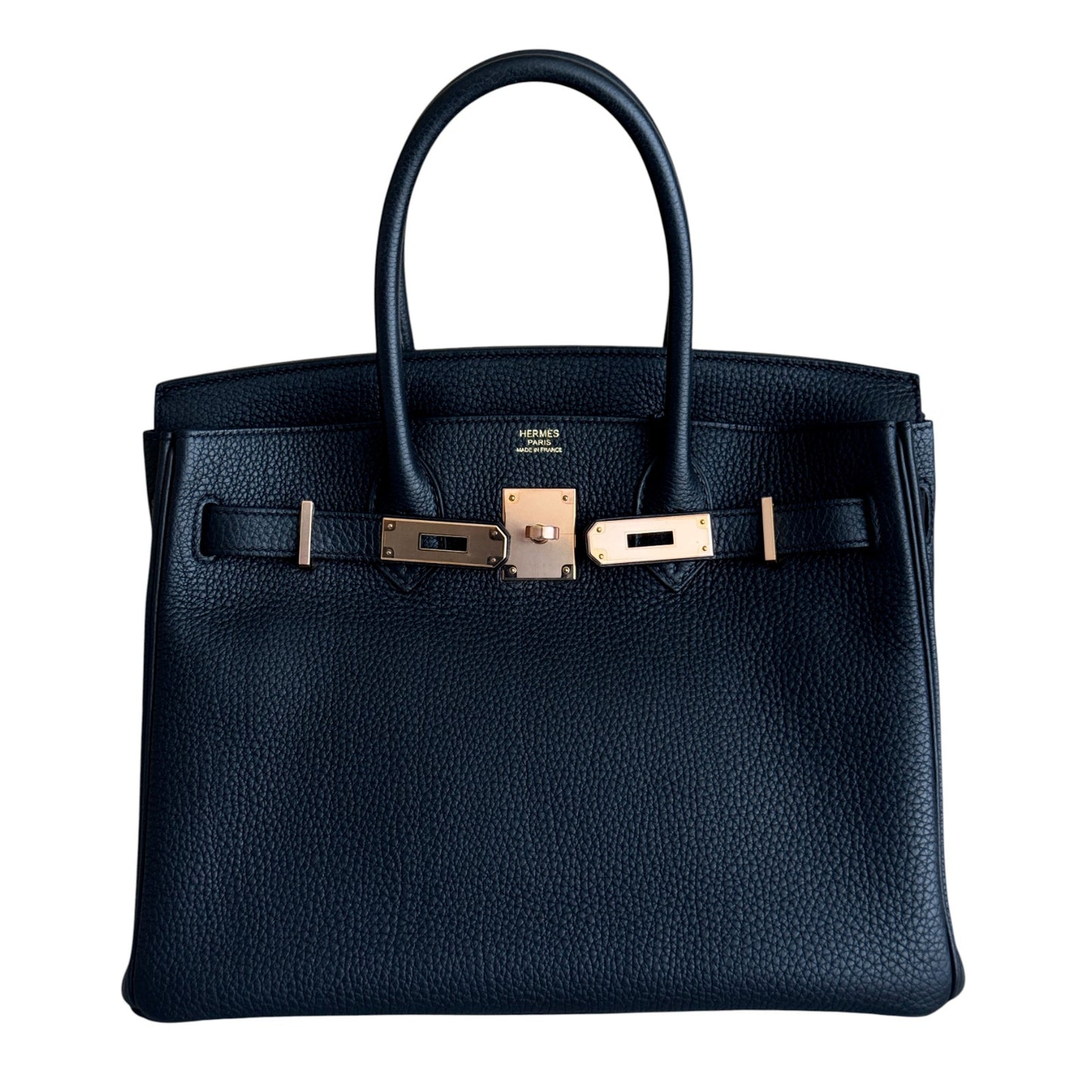 Hermes Birkin 30 Black Noir Togo Leather Rose Gold Hardware Handbag RARE