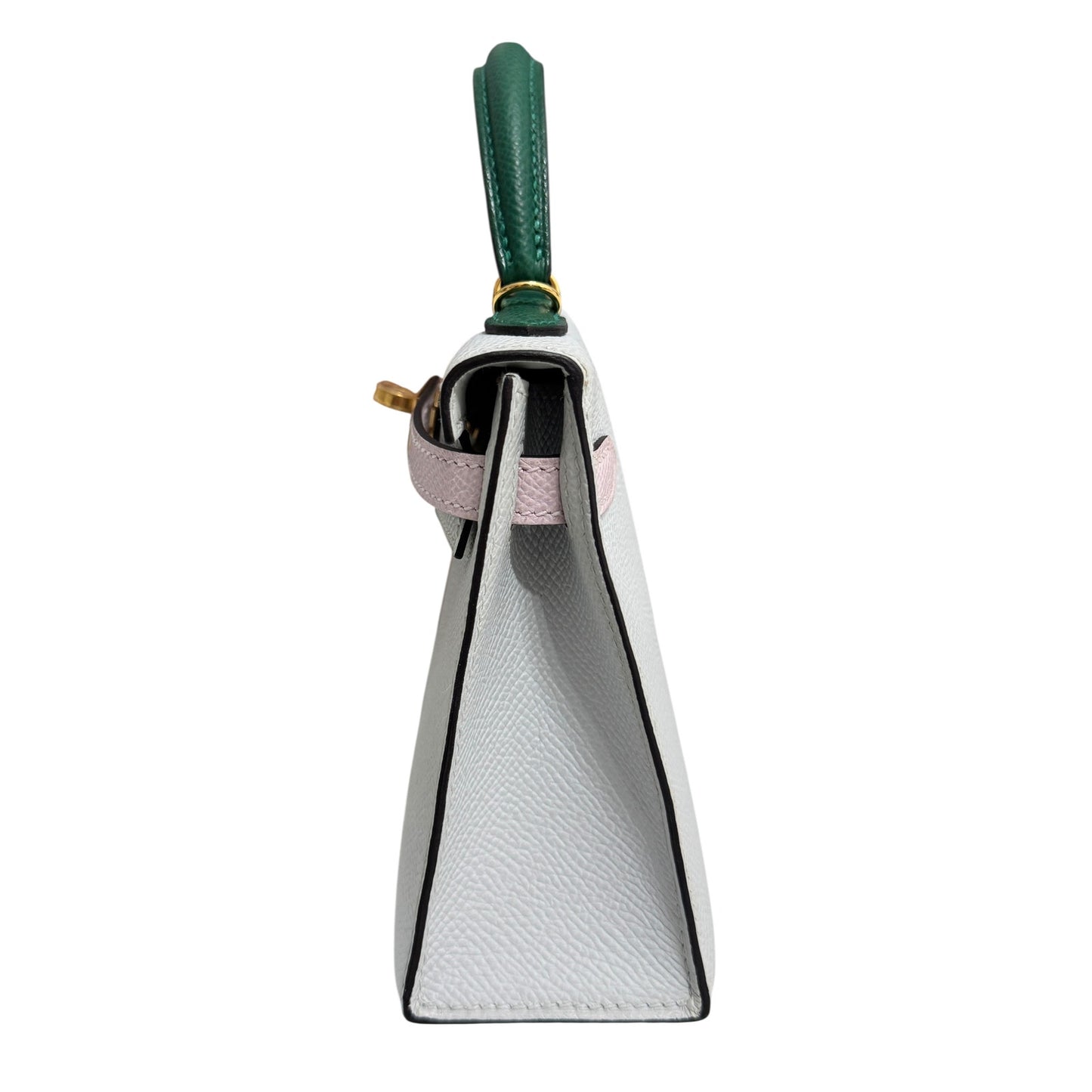 Hermes Mini Kelly Tri Color Gris Platine Mauve Pale and Vert Moyen Epsom Gold Hardware