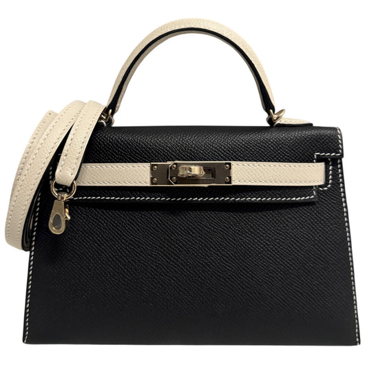 Hermes Kelly Mini 20 Special Order Black & Craie Epsom Leather Permabrass HWR