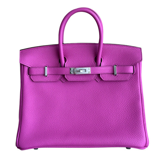 Hermes Birkin 25 Magnolia Pink Purple Togo Leather Palladium Hardware Rare
