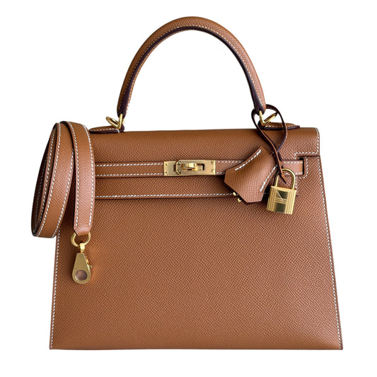 Hermes Kelly 25 Sellier Gold Tan Epsom Leather Gold Hardware