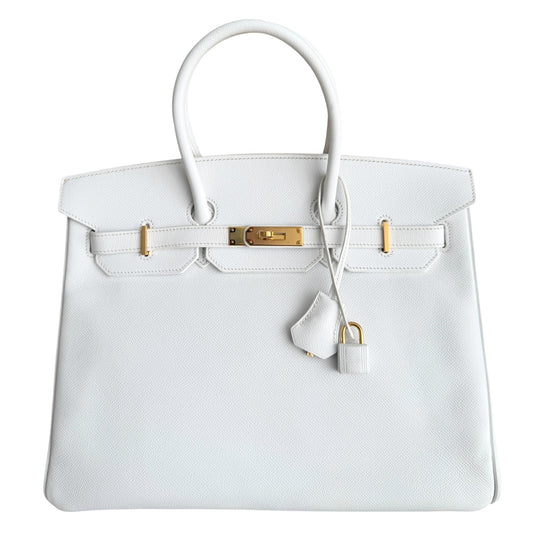 Hermes Birkin 35 Blanc White Epsom Leather Gold Hardware RARE