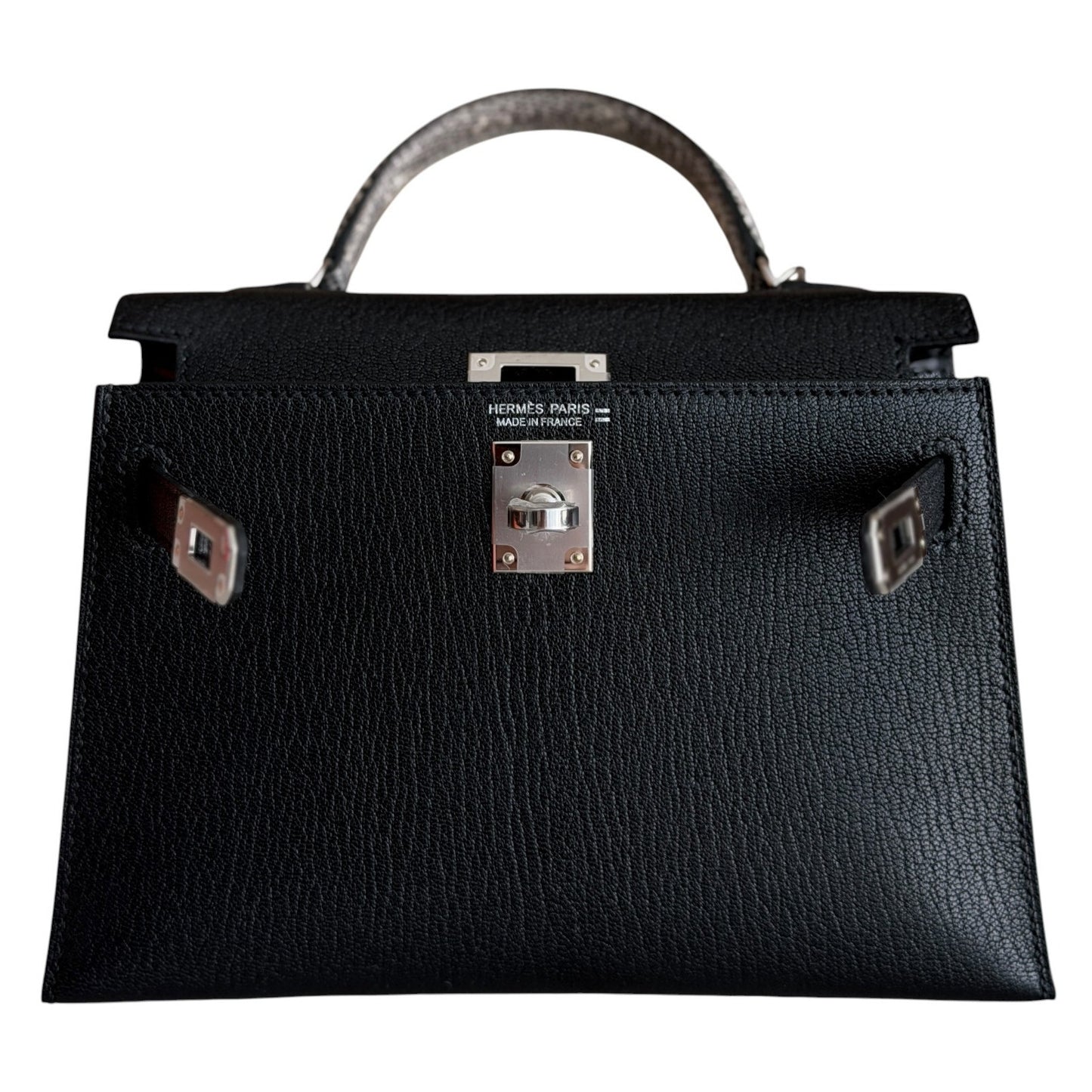 Hermes Mini Kelly Touch Black Chamkila Chevre Leather Lizard Palladium Hardware