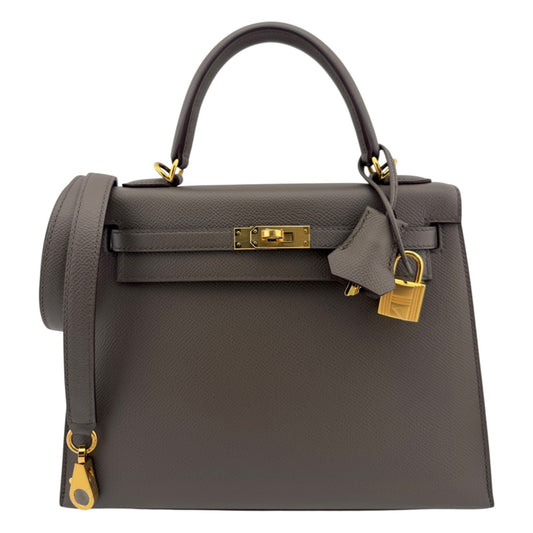 Hermes Kelly 25 Sellier Etain Gray Grey Epsom Leather Gold Hardware Rare