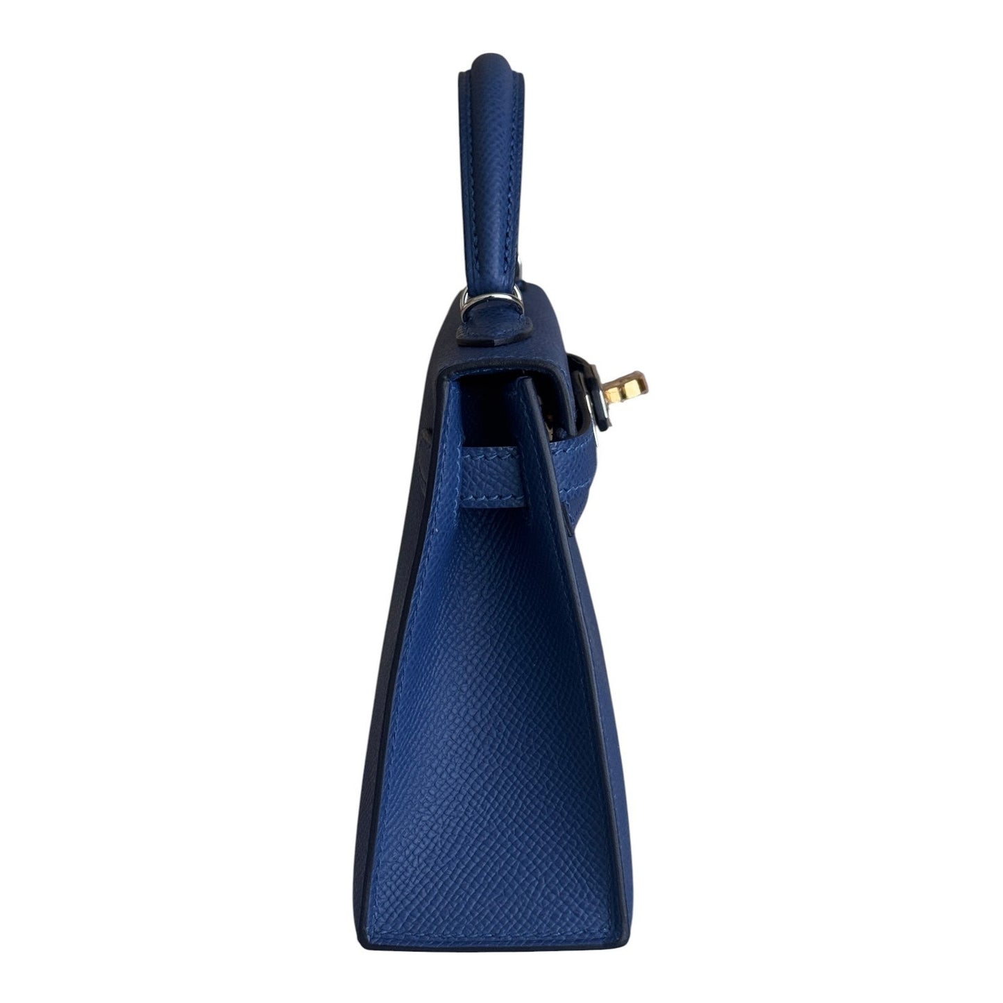 Hermes Kelly Mini 20 Blue Tie Epsom Leather Electrum Gold Palladium Hardware NEW