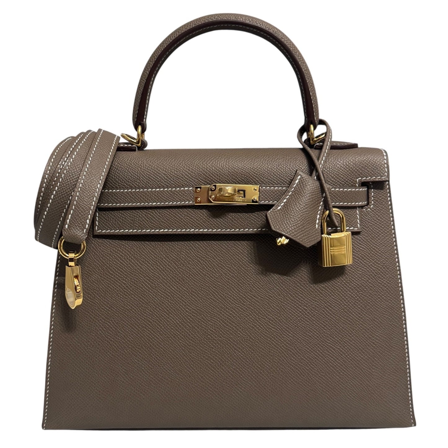 Hermes Kelly 25 Sellier Etoupe Gray Gris Epsom Leather Gold Hardware 2025 New