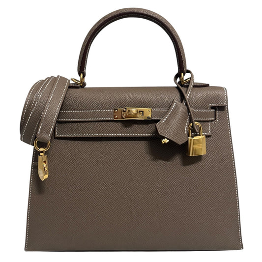 Hermes Kelly 25 Sellier Etoupe Gray Gris Epsom Leather Gold Hardware 2025 New