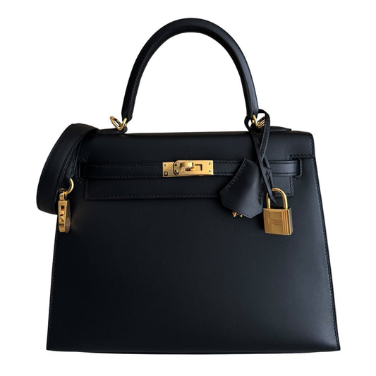 Hermes Kelly 25 Sellier Black Noir Sombrero Leather Gold Hardware RARE
