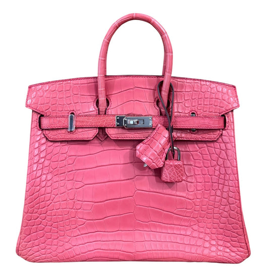 Hermes Birkin 25 Matte Alligator Bougainvillea Pink Palladium Hardware Rare
