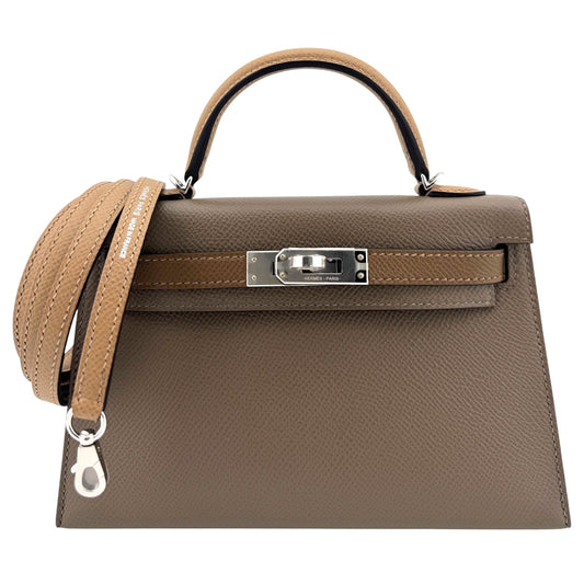 Hermes Kelly Mini 20 Tri Color Etoupe Biscuit Alezan Epsom Palladium Hardware