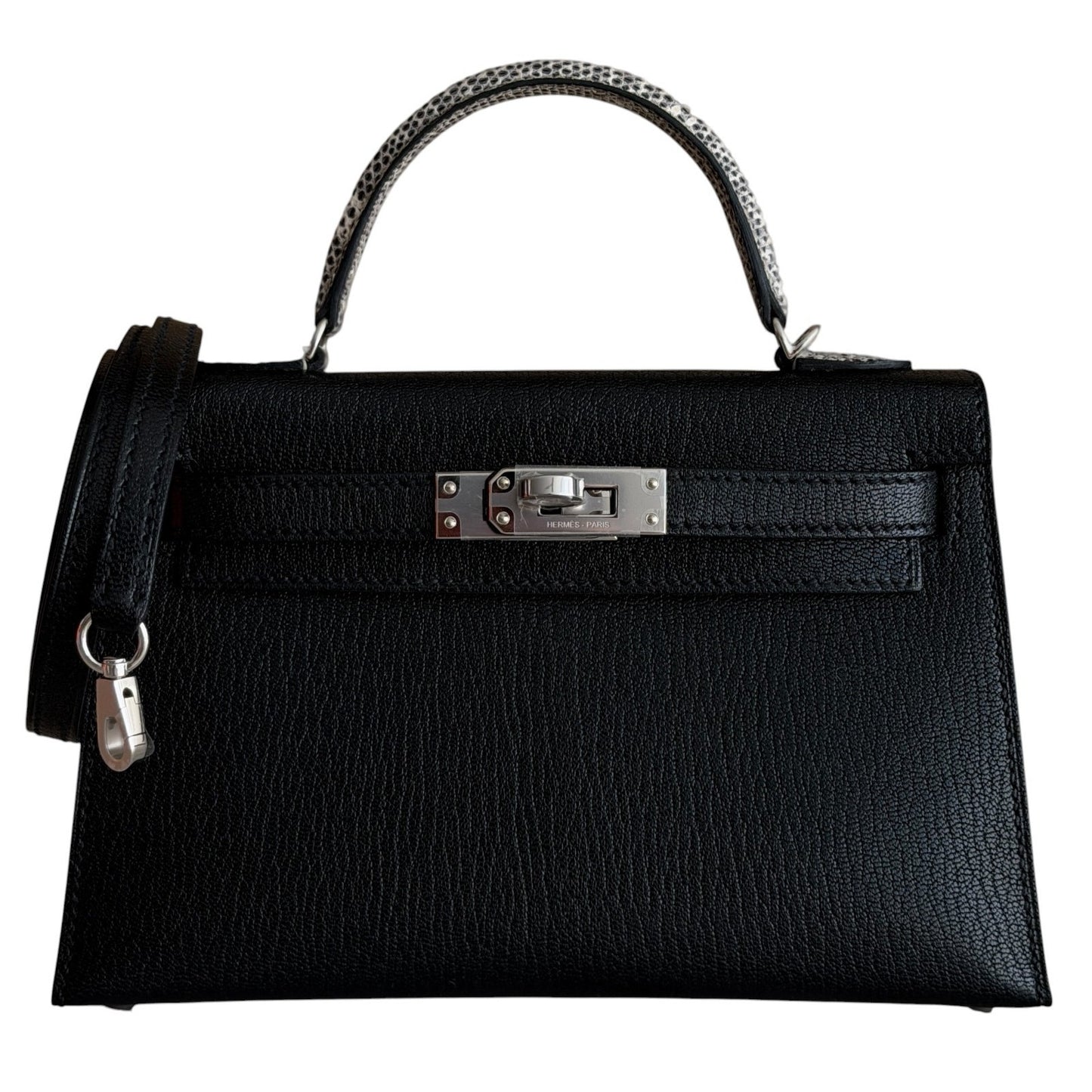 Hermes Mini Kelly Touch Black Chamkila Chevre Leather Lizard Palladium Hardware