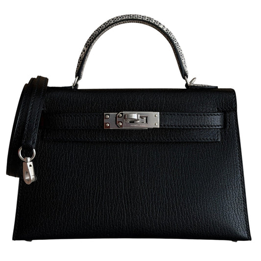 Hermes Mini Kelly Touch Black Chamkila Chevre Leather Lizard Palladium Hardware