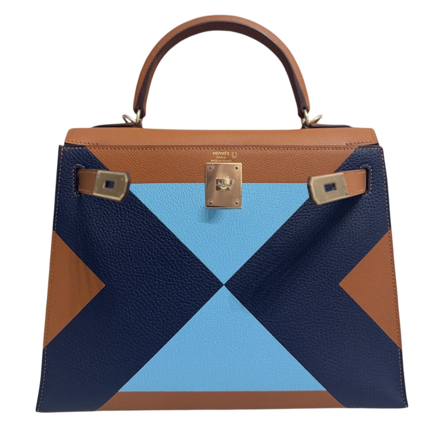Hermes Kelly 28 Sellier Limited Kellygraphie Gold, Blue Celeste, Indigo Epsom