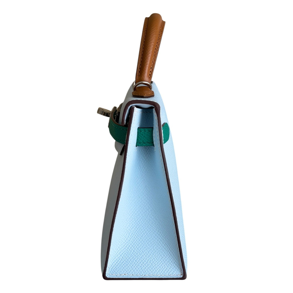 Hermes Mini Kelly Tri Color Blue Brume, Vert Jade, Gold Epsom Palladium Hardware
