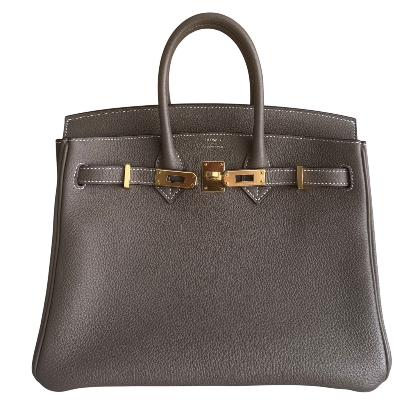 Hermes Birkin 25 Etoupe Gray Togo Leather Gold Hardware Handbag