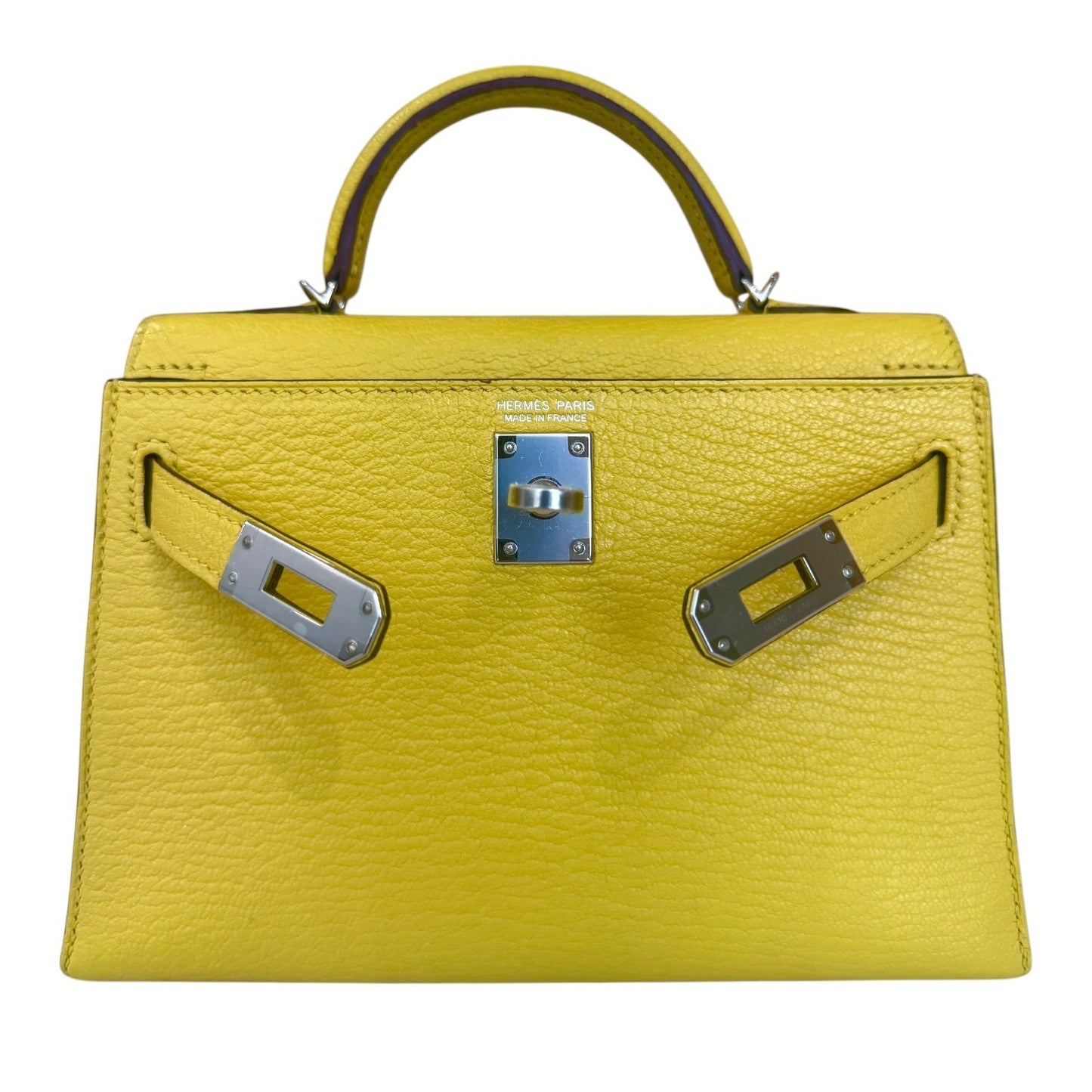 Hermes Kelly Mini 20 Verso Jaune Naples Orange Chèvre Leather Palladium Hardware