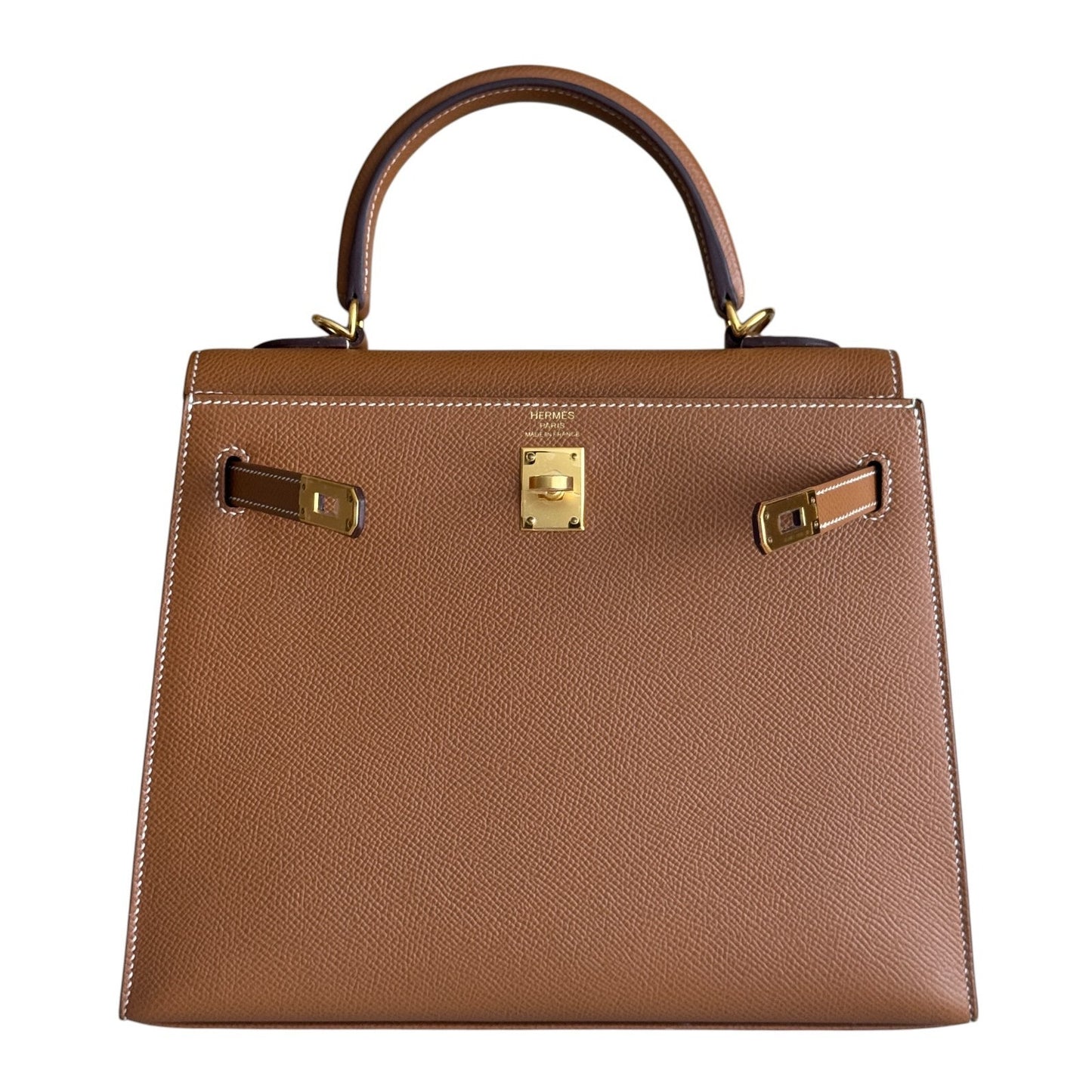 Hermes Kelly 25 Sellier Gold Tan Epsom Leather Gold Hardware