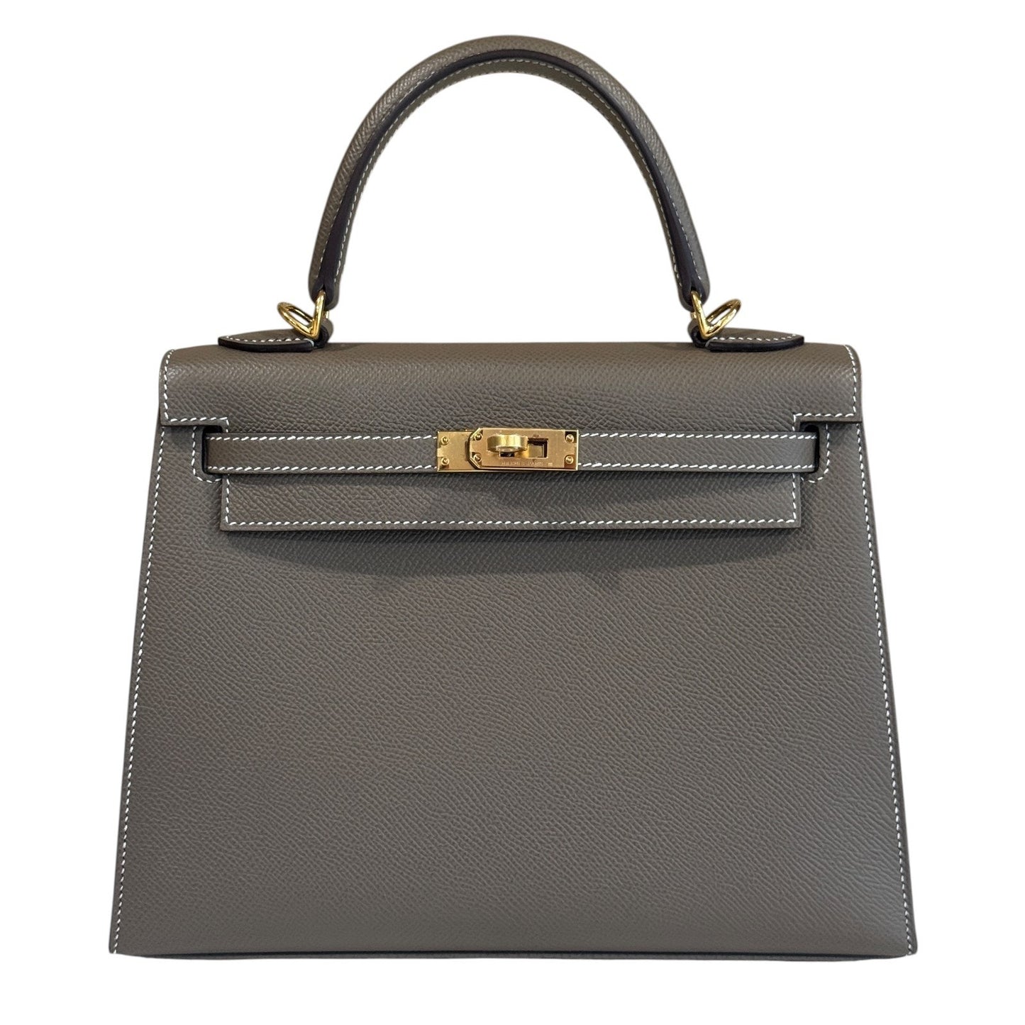 Hermes Kelly 25 Sellier Etoupe Gray Epsom Leather Gold Hardware