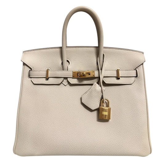 Hermes Birkin 25 Craie White Beige Togo Leather Gold Hardware Handbag