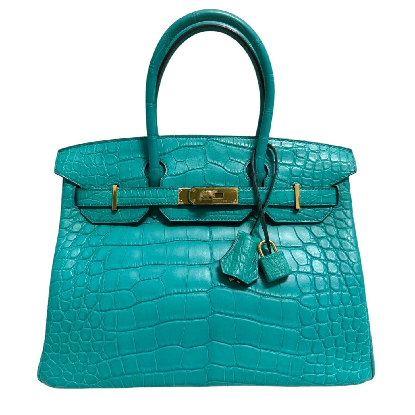 Hermes Birkin 30 Matte Alligator Blue Paon Gold Hardware