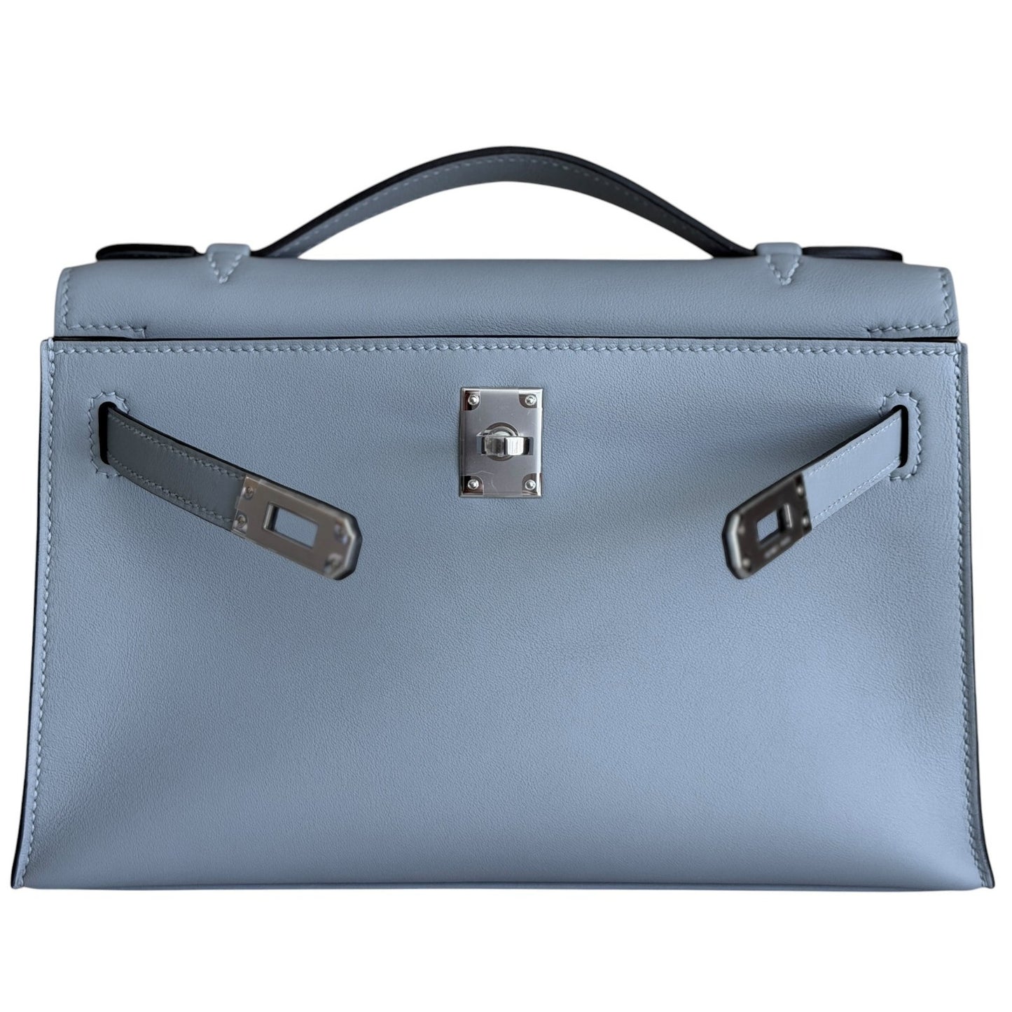 Hermes Kelly Mini Pochette Gris Pantin Gray Leather Palladium Hardware RARE