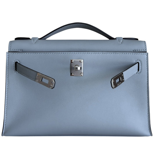 Hermes Kelly Mini Pochette Gris Pantin Gray Leather Palladium Hardware RARE
