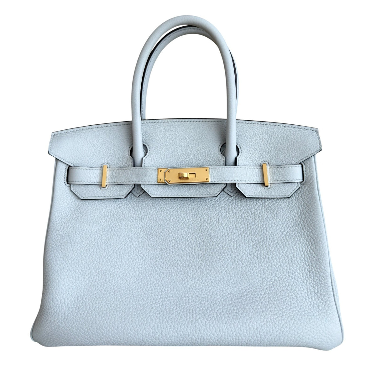 Hermes Birkin 30 Blue Pale Gray Togo Leather Gold Hardware Handbag Rare