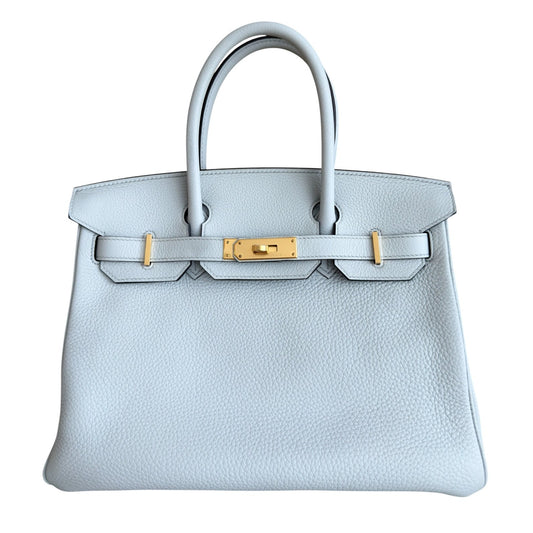 Hermes Birkin 30 Blue Pale Gray Togo Leather Gold Hardware Handbag Rare