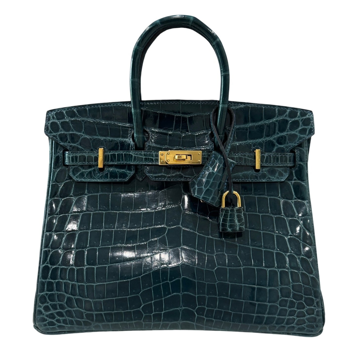 Hermes Birkin 25 Blue Colvert Green Niloticus Crocodile Leather Gold Hardware