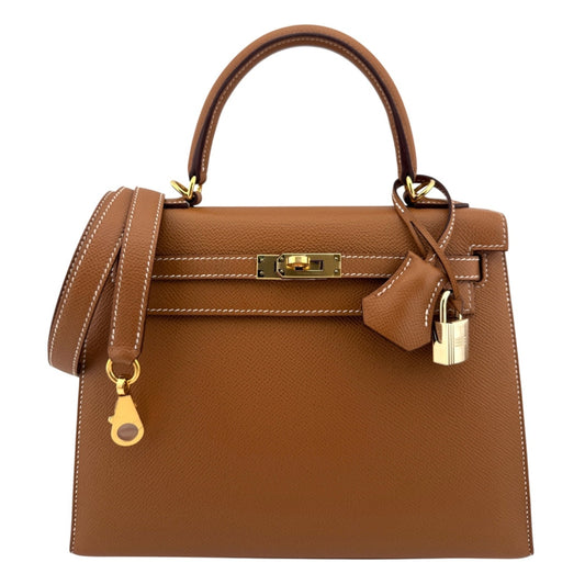 Hermes Kelly 25 Sellier Gold Tan Epsom Leather Gold Hardware